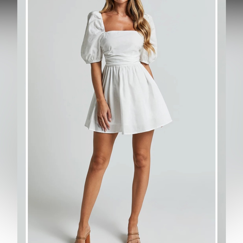 Showpo White Square Neck Puff Sleeve Mini Dress